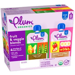 Plum Organics Stage 2 Organic Baby Food - Variety Pack - 4 oz Pouch (Pack of 8) - Fruit and Veggie Baby Food Pouch