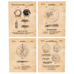 STARS BY NATURE Vintage Watch Mechanicals Patent Prints, 4 (8x10) Unframed Photos, Wall Art Decor Gifts for Home Office Studio Gears Garage Shop Man Cave College Student Teacher Omega Rolex Timepiece Fan