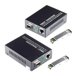 GESD A Pair of 1.25G/s Bidi Gigabit Single-Mode Fiber Ethernet Media Converter with 2PCS Bidi SFP LC Transceiver Module Included, 10/100/1000Base-Tx to 1000Base-SX SMF RJ45 to SFP Slot up to 30KM