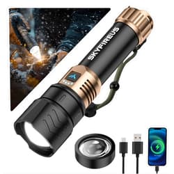 SKYFIRE LED Flashlight 10000 High Lumens,Super Bright Rechargeable Flashlight with Ignition Lens, Zoomable,Four Modes,Waterproof Flash Light for Camping Essentials,Outdoor,Home (Black &Gold)