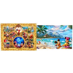 Ceaco Thomas Kinkade The Disney Collection Mickey's 90th Birthday Collage Jigsaw Puzzle, 1500 Pieces & 750 Piece Thomas Kinkade The Disney Collection - Mickey and Minnie in Hawaii Jigsaw Puzzle