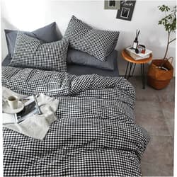 mixinni Black Gingham Comforter Set Twin XL, Plaid Comforter Set 3 Pieces 1 Black Grid Comfoter with 2 Pillow Cases for All Seasons, Soft Fluffy Modern Grid Pattern Printed Bedding-Twin XL Size