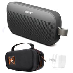 Bose New SoundLink Flex Portable Bluetooth Speaker (2nd Gen), Outdoor Speaker with Hi-Fi Audio, Up to 12 Hours Battery, Waterproof and Dustproof, with Slinger Hard Travel Case & USB Plug (Black)