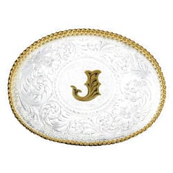 Montana Silversmiths Initial Silver Engraved Gold Trim Western Belt Buckle