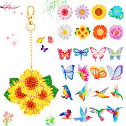 Junkin 24 Pcs Diamond Art Keychains 5D Double Side Diamond Painting Keychains Kit Hanging Full Drill Diamonds Pendants for Beginner Adult DIY Crafts Home Party Decor