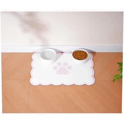 Ralxion Scalloped Dog Feeding Mat, Absorbent Mats for Dog Food and Water Bowl, Dispenser, Cute Elegant Aesthetic Preppy Pastel Pink Scallop Pet Placemat for Dogs, Cats, Puppy Accessories, 14