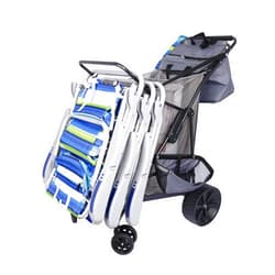 BeachMall Ultimate Buggy Beach Cart with Big Wheels for Sand, Wide Wheel Wagon with Insulated Cooler Bag, Body Board and Umbrella Holder, 100 lbs Capacity