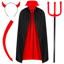WILLBOND 4 Pack Halloween Devil Costume Set Reversible Cloak Devil Horn Headband Tail Devil Red Devil Fork