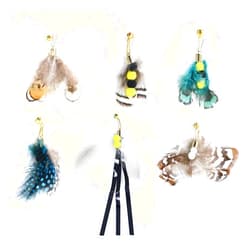Hokoad Cat Insect Feather Toys Replacement Cat Toy Wand Refills, 6 Pieces Natural Insect Cat Toy Feathers Refill, Interactive Cat Teaser Wand Attachments, with Bell