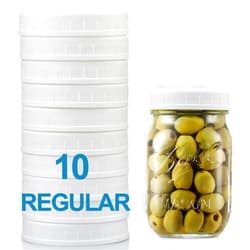AOZITA 10 Pack REGULAR Mouth Mason Jar Lids for Ball, Kerr and More - White Plastic Storage Caps for Mason/Canning Jars - Leak-Proof, Dishwasher Safe & Food Grade