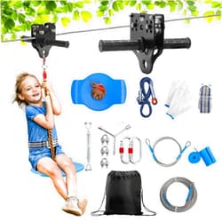 Rengue 120FT Zip Lines for Kids and Adults Outdoor up to 350 Lbs, Zip line Kits for Backyard W/Safety Harness Zip Line Kit, Stainless Steel Zip line Kits for Backyard,Playground Entertainment