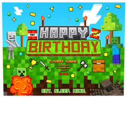Party Ninja Pixel Miner Crafting Happy Birthday Backdrop Game Party Supplies Mining Dirt Block Birthday Banner for Kids - Room Decor Photograph Props - Reusable Vinyl Happy Birthday Banner (5' x 3.5')