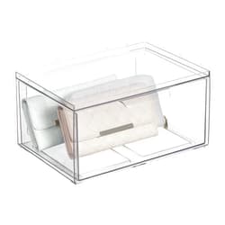 mDesign Plastic Wide Stackable Closet Storage Organizer Bin Containers with Front Pull Drawer for Cabinet, Desk, Shelf, Cupboard, or Dresser Organization - Lumiere Collection - Clear