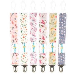 Babygoal Floral Pacifier Clips, 6 Pack Pacifier Holder Clips for Boys and Girls Fits Most Pacifier Styles,Teething Toys 6MP21