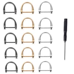 TiSuit 15pcs D-Rings Screw in Shackle Horseshoe U Shape D Ring Screw in Shackle Semicircle with Screwdriver DIY Leather Strap Craft Purse Replacement (Multicolor)