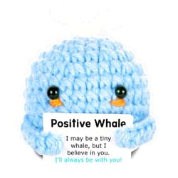 Naozinebi Positive Crochet Whale Mini Animal Emotional Support Inspirational Handmade Knitted Doll Motivational Funny Crochet Present for Women Men Friend Family Birthday Cute Whale Decor