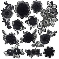 BETITETO 12 Pieces Flower Lace Embroidered Applique 3D Floral Sew On Patches for Clothes Repairing Decorating Wedding Dress DIY Sewing Craft (Black)