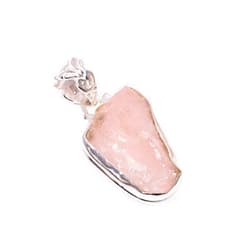 Handmade 925 Sterling Silver Pendant, Natural Rose Quartz Raw Gemstone Handcrafted Fashion Jewelry RSP1015