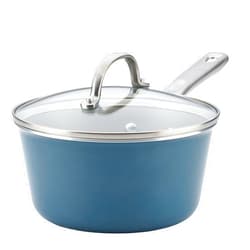 Ayesha Curry Home Collection Nonstick Sauce Pan/Saucepan with Lid, 3 Quart, Blue