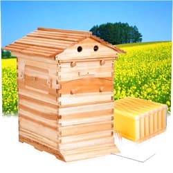 Tberar Automatic Wooden Beehive House, 7pcs, Auto Honey Hive Frames, Beekeeping Starter Kit