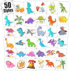 Partywind 50 Styles Glitter Dinosaur Tattoos Party Supplies for Kids, Dinosaur Temporary Tattoos for Boys Goodie Bag Stuffers, Dinosaur Birthday Party Decorations for Children