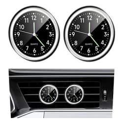 BWBWND 2PCS Stick on Dashboard Car Clock, Mini Luminous Automotive Vent Clip Quartz Clocks, Alloy Waterproof Analog Clock Watch Universal for Car Boat Bike Home, Interior Car Accessories (Black+Black)