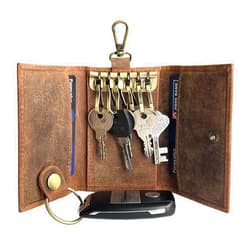 RUSTIC TOWN Leather Key Holder - Smart Fob Car Key Loop Wallet Slim Keychain Pouch - Practical Key Organizer for Men & Women