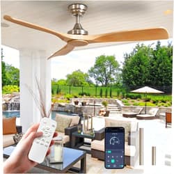 BvenuBigLite Ceiling Fan Without Light: 52 Inch Outdoor Fan for Patios - Wood Color Ceiling Fan No Light Indoor - Modern 3 Blade Fan with Remote APP Control Reversible 6 Speed Noiseless