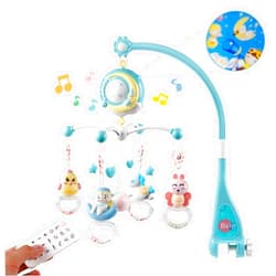 Mini Tudou Baby Musical Mobile Crib with Music and Lights, Timing Function, Projection, Take-Along Rattle and Music Box for Babies Boy Girl Toddler Sleep