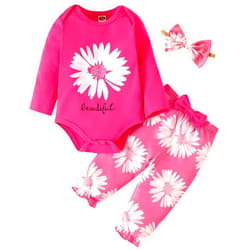 Fullfamous Baby Girl's 3pc Frill Long Sleeve Romper and Pant Set