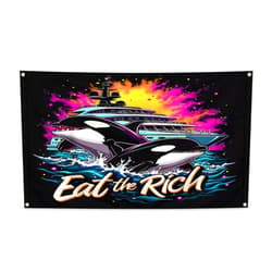 VMBOOGYFN Eat the Rich Whale 90s Orca Funny Whale Animal Yacht Retro Flags Party Supplies Backdrop Wall Decor for Outdoor Indoor House Garden Greeting Gift Garage Home Lawn