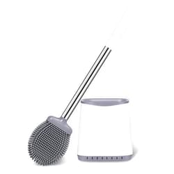 TRENTI Toilet Brush, Silicone Toilet Brush and Holder, Flexible Toilet Bowl Brush Head with Ventilated Holder, Wall Mounted Compact Toilet Brush Set for Bathroom Cleaning (1, White)