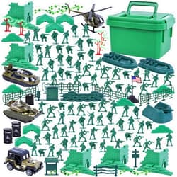 LovesTown 115PCS Army Men Playset, Military Soldier Set Army Action Figures Battle Group Military Base Toy with Box Jeep Helicopter for Gifts Green