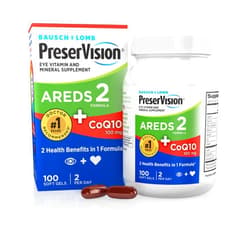 PreserVision AREDS 2 Eye Vitamins with CoQ10 for Heart Health, Lutein, Zeaxanthin, Vitamin C & E, Zinc, Copper, 100 Softgels