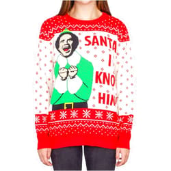 Ripple Junction Elf Buddy Santa I Know Him Pattern Adult Ugly Christmas Sweater