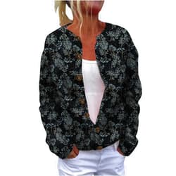 Zaswen Women's Cute Button Down Coatigan Fall Long Sleeve Open Front Chunky Knit Cardigan Floral Print Cardigans Boho Sweater