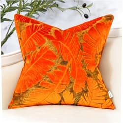 Yamminess Burnt Orange Farmhouse Flower Throw Pillow Cover Floral Velvet Cushion Case Modern Jacquard Pillowcase for Sofa Couch Bedroom Living Room Home Decor,18x18 Inch