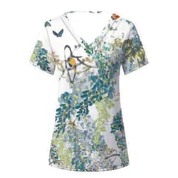 Generic Scrubs Uniforms Women Top V-Neck Graphic Workwear Cat Grooming Mock Wrap Work Top for Ladies Scrub Tops for Women