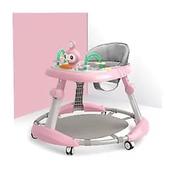CFQ_QJ Baby Walkers with Music Light, 6 Mute Universal Wheels Height Adjustable Walker, Anti-Rollover Anti-O Leg Folding Walker Suitable for Girls Boys 6-18 Months