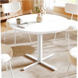 VASAGLE Dining Table, Small Round Kitchen Table for 4 People, 31.5 x 29.4 Inches, for Dining Room, Living Room, Farmhouse, Water-Resistant, Snow White UKDT082W01V1