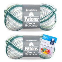 Bella's Crafts Patons Kroy Socks Yarn 2-Pack Bundle with Bella's Crafts Stitch Markers (Landscape Stripes)