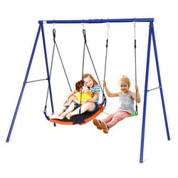 SIHANM Swing Sets for Backyard 2 Seat - Swingset Outdoor for Kids Holds 440 lbs Heavy Duty Metal Swing Frame Waterproof with Adjustable Saucer Swing Belt Swing Kids Playground Sets Gift