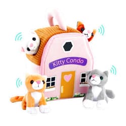 Etna Meowing Cat Condo Toy Playset with Sounds, 5 Piece Small Stuffed Cats and Kittens