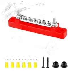 LHLWCCP 48V Bus Bar Power Distribution Blocks, 150A Marine Terminal Studs Blocks, Marine Battery Bus Bar, 6 x #8 Screw Terminal Positive & Negative Battery for Automotive Car Boat (Red)