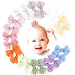 OAOLEER 24PCS 2inch Hair Clips, Oaoleer Girls' Fully Lined Tiny Bows Alligator Clips for Infants Toddlers (12 Colors, Style D)