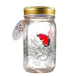 NC Butterfly in a Glass Jar, Hsxxf LED Lamp Jar Animated Butterfly in A Jar Tap to Activate Gift Decoration (Red)