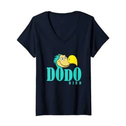 Dodo bird doudo flightless Mauritius agricultural Womens Dodo Writing with Dodo Head V-Neck T-Shirt