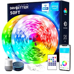 DAYBETTER 50 ft Smart WiFi Led Lights, Led Strip Lights Work with Alexa and Google Assistant, App Voice Remote Control Music Sync Color Changing RGB Strip Lighting for Bedroom Room Decor