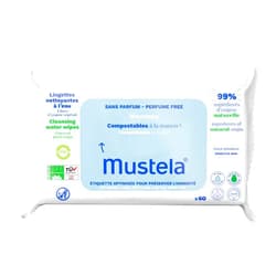Mustela Baby Home Compostable Cleansing Wipes - For Face, Body & Diaper Area - 99% ingredients of natural origin & plant-based fibers - For all skin types - Fragrance Free Version & Various Sizes