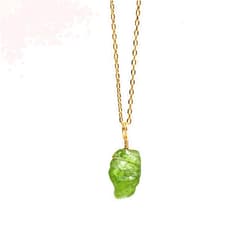 GEMINSPIRE Peridot Pendant Necklace, Rough Green Crystal Pendant, Raw Gemstone Necklace, August Birthstone Jewelry, 925 Silver 14k Gold Plated 16+2 inch Adjustable Chain